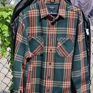 Green and Orange Plaid Button-Up Shirt